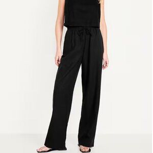 Old Navy Black High-Waisted Linen-Blend Straight Pants, Tall Small (S)